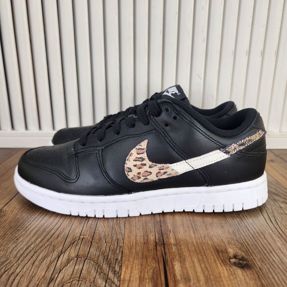 Nike Dunk Low SE Primal Black Shoes Women's 7 Cheetah Swoosh Sneakers DD7099-001 - Picture 3 of 10